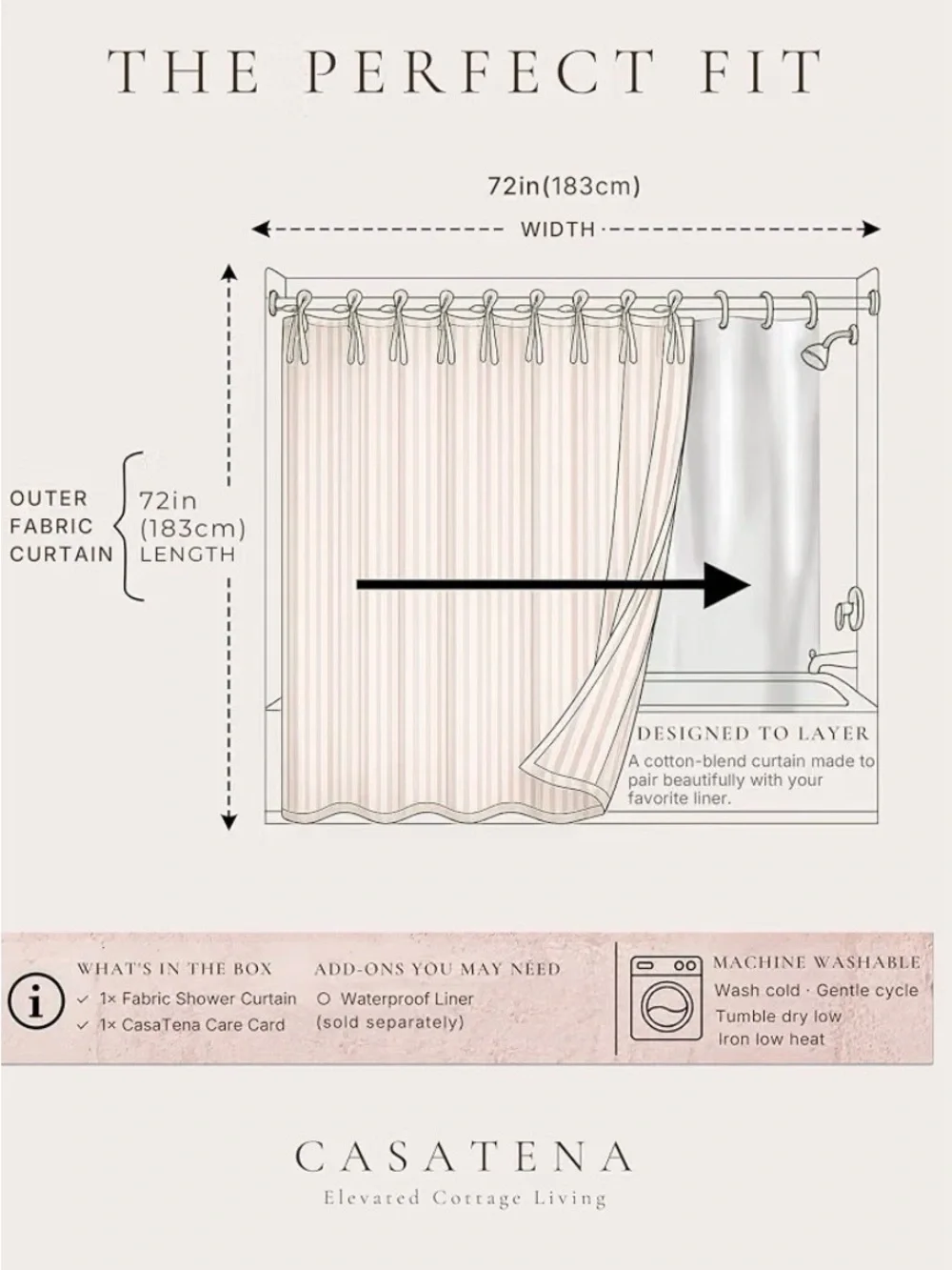 Pink Striped Tie-Top Shower Curtain - Soft Bath Fabric